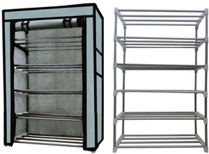 raxon world multipurpose metal bookshoecloth foldable rack with cover for anywhere use metal shoe stand