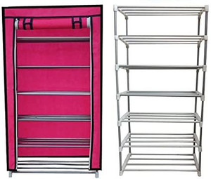 raxon world multipurpose metal bookshoecloth foldable rack with cover for anywhere use metal shoe stand