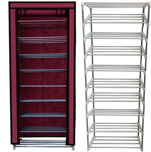 raxon world multipurpose metal bookshoecloth foldable rack with cover for anywhere use metal shoe stand