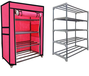 raxon world multipurpose metal bookshoecloth foldable rack with cover for anywhere use metal shoe stand