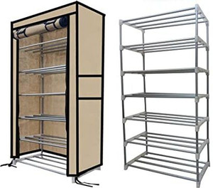 raxon world multipurpose metal bookshoecloth foldable rack with cover for anywhere use metal shoe stand