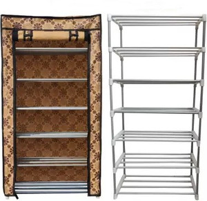 raxon world multipurpose metal bookshoecloth foldable rack with cover for anywhere use metal shoe stand