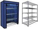 RAXON WORLD Multipurpose Metal Book/Shoe/Cloth Foldable Rack With Cover For Anywhere Use Metal Shoe Stand (Dark Blue, 4 Shelves, DIY(Do-It-Yourself))