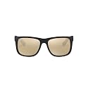 Ray-Ban JUSTIN - RUBBER BLACK Frame LIGHT BROWN MIRROR GOLD Lenses 51mm Non-Polarized