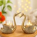 Gold Aluminium Swan Pair Candle Holder for Home Decor