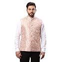 Raymond Men's Contemporary Fit Terry Rayon Blend Jacquard Pattern Sleeveless Orange Ceremonial Waistcoat