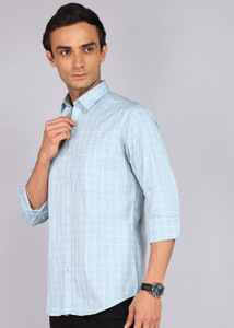 Raymond Men Checkered Casual Blue Shirt