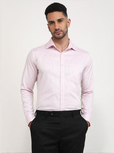 Raymond Men Checkered Formal Pink Shirt