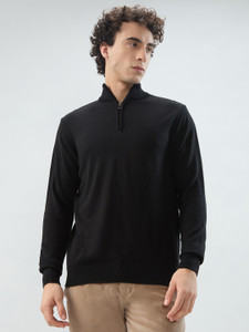 Raymond Solid Collared Neck Casual Men Black