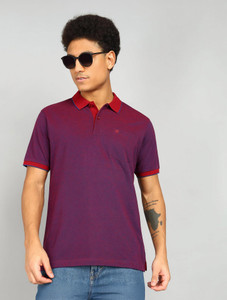 Raymond Solid Men Polo Neck Maroon T-Shirt