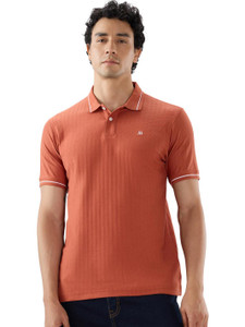 Raymond Solid Men Polo Neck Orange T-Shirt