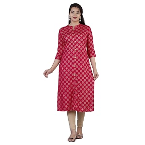 Rayon Knee Length Printed Straight Kurti for
