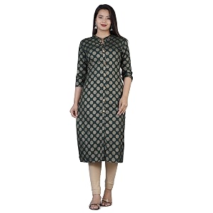 Rayon Knee Length Printed Straight Kurti for