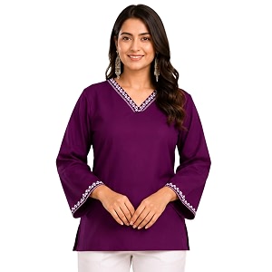 Rayon Solid Straight Kurti Top for Women