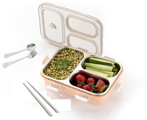 rbgiit 3 compartment steel lunch box with airtight seal for fresh food storage 3 containers stainless steel plastic silicone office lunch box