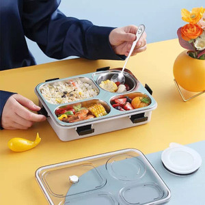 rbgiit 4 compartment sealed leak proof stainless steel lunch box for kids  adult 4 containers stainless steel school lunch box