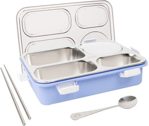 rbgiit adults kids perfect size for meal bpa-free food 4 compartment spoon chopstick 4 containers stainless steel school lunch box