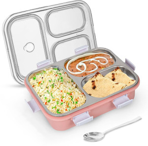 rbgiit airtight stainless steel tiffin box with 3 compartments  bpa-free materials 3 containers stainless steel plastic silicone office lunch box