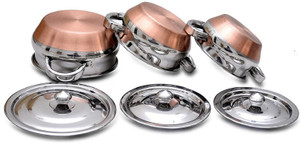 rbgiit copper bottom handi set with lid and handle kitchen serving cooking pot vessel cookware set stainless steel 6 - piece