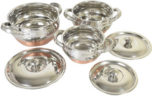 rbgiit copper bottom handi set with lid and handle kitchen serving cooking pot vessel cookware set stainless steel 6 - piece
