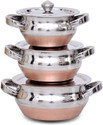 RBGIIT Copper Bottom Handi Set with Lid and Handle Kitchen Serving Cooking Pot Vessel Cookware Set (Stainless Steel, 6 - Piece)
