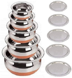 rbgiit copper bottom kitchen serving cooking bowl biryani rice handipotpatila cookware set stainless steel 10 - piece
