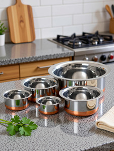 rbgiit copper bottom kitchen serving cooking bowl biryani rice handipotpatila cookware set stainless steel 5 - piece
