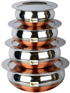 rbgiit copper bottom kitchen serving cooking bowl biryani rice handipotpatila cookware set stainless steel 8 - piece