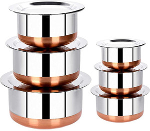 rbgiit copper bottom kitchen serving cooking bowl biryani handipotpatila with lid cookware set stainless steel 10 - piece