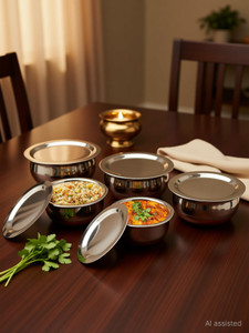 rbgiit copper bottom kitchen serving cooking bowl biryani rice handipotpatila cookware set stainless steel 10 - piece