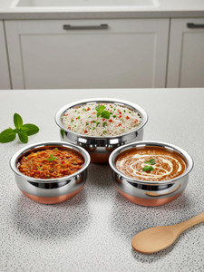 rbgiit copper bottom kitchen serving cooking bowl biryani rice handipotpatila cookware set stainless steel 3 - piece