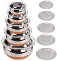 RBGIIT Copper Bottom Kitchen Serving Cooking Bowl biryani, rice Handi/Pot/Patila Cookware Set (Stainless Steel, 10 - Piece)