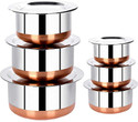 RBGIIT Copper Bottom Kitchen Serving Cooking Bowl biryani Handi/Pot/Patila With Lid Cookware Set (Stainless Steel, 10 - Piece)