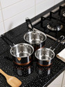 RBGIIT Copper Bottom Kitchen Serving Cooking Bowl biryani, rice Handi/Pot/Patila Cookware Set (Stainless Steel, 3 - Piece)