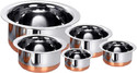 RBGIIT Copper Bottom Kitchen Serving Cooking Bowl biryani, rice Handi/Pot/Patila Cookware Set (Stainless Steel, 5 - Piece)