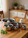 RBGIIT Copper Bottom Kitchen Serving Cooking Bowl biryani, rice Handi/Pot/Patila Cookware Set (Stainless Steel, 5 - Piece)