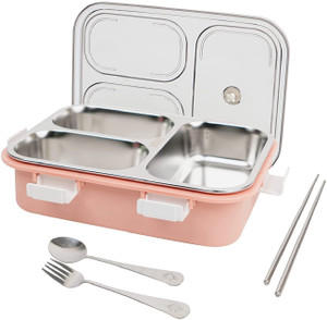 rbgiit ergonomic stainless steel food container with compartments  cutlery set 3 containers stainless steel plastic silicone office lunch box