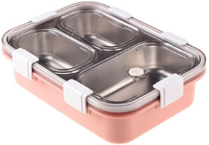 rbgiit freezer-safe stainless steel lunch box with multi-compartment tray  vent lid 3 containers stainless steel office lunch box 750 ml