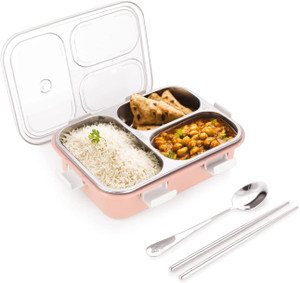 rbgiit insulated stainless steel lunch box with bpa-free food trays  locking clips 3 containers stainless steel plastic silicone office lunch box