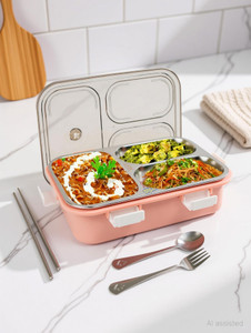 rbgiit leak proof 3 compartment stainless steel tiffin boxes with 1 spoon  chopstick 3 containers stainless steel office lunch box