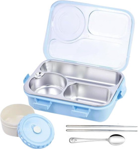 rbgiit leakproof detachable inner steel 3 compartments spoon chopstick small 3 containers stainless steel school lunch box