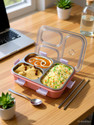 RBGIIT Leakproof Stainless Steel Lunch Box with Spoon, Fork, Chopsticks & Locking Lid 3 Containers Stainless Steel, Plastic, Silicone Office Lunch Box