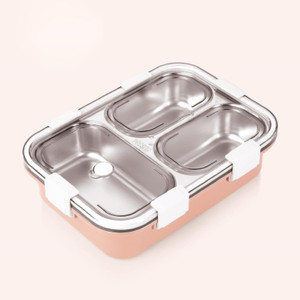 rbgiit microwave-safe  leakproof steel lunch box with vent hole  multiple sections 3 containers stainless steel plastic silicone office lunch box