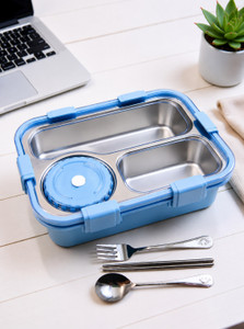rbgiit modern bento lunch box with secure locking lid and inner steel tray 1 containers stainless steel plastic silicone office lunch box