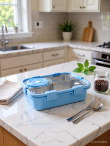 rbgiit multi-compartment bento box with bowl cutlery and sealing locks 1 containers stainless steel office lunch box