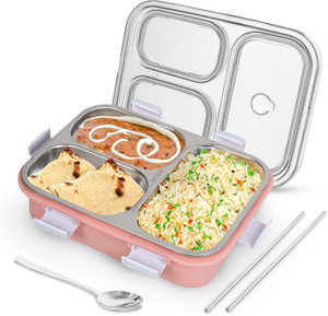 rbgiit multi-layer stainless steel lunch box with food-safe compartments  vent lid 3 containers stainless steel plastic silicone office lunch box