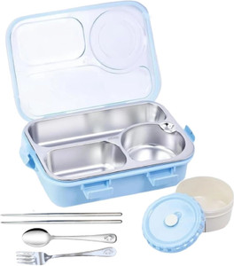 rbgiit portable bento box with inner steel tray cutlery and sealed lid 1 containers stainless steel office lunch box 750 ml