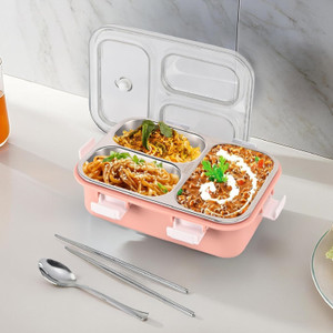 rbgiit premium steel lunch box for work  school with spoon fork  chopsticks set 3 containers stainless steel office lunch box