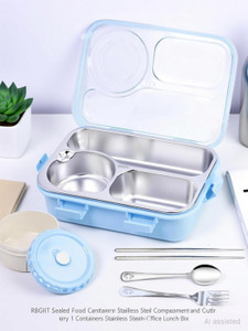 rbgiit sealed food container with stainless steel compartments and cutlery 1 containers stainless steel plastic silicone office lunch box