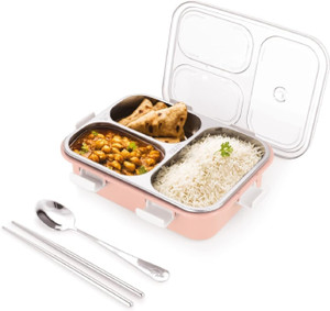 rbgiit stainless steel bento lunch box with leakproof lid cutlery set  compartments 3 containers stainless steel plastic silicone office lunch box